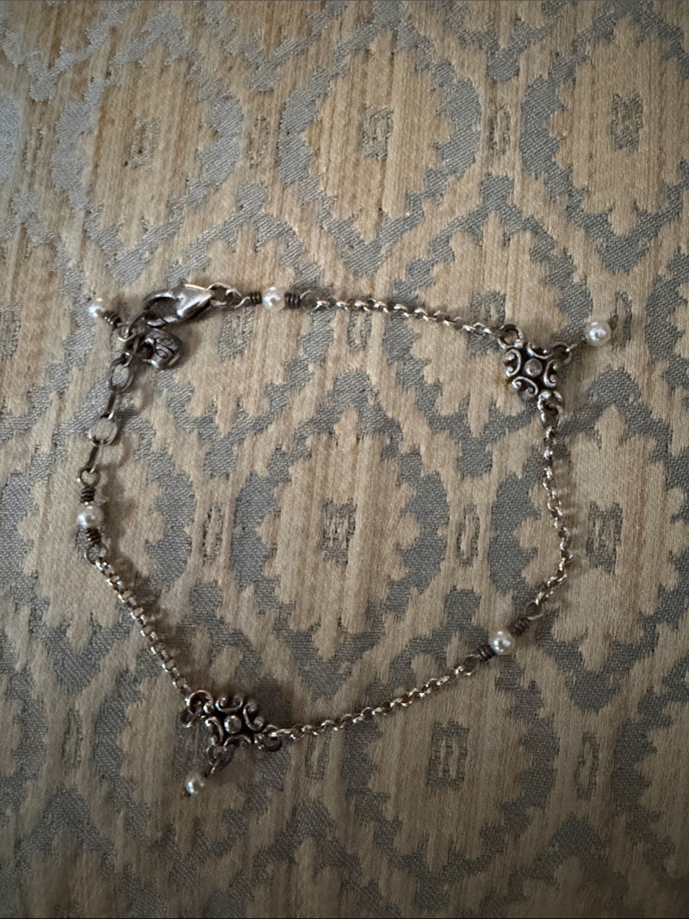 Brighton -Silver Filigree Pearl Station Anklet